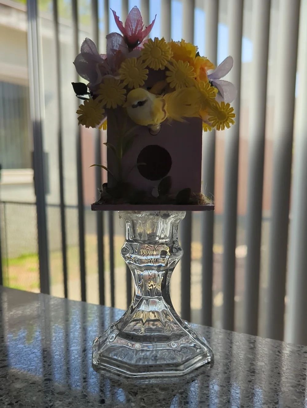 Whimsical Handmade Lilac Floral Birdhouse Decor Piece